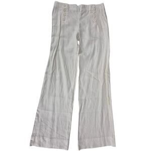 Max Studio White Linen Wide Leg Pants Nautical Double Button Front Size 2 NWT